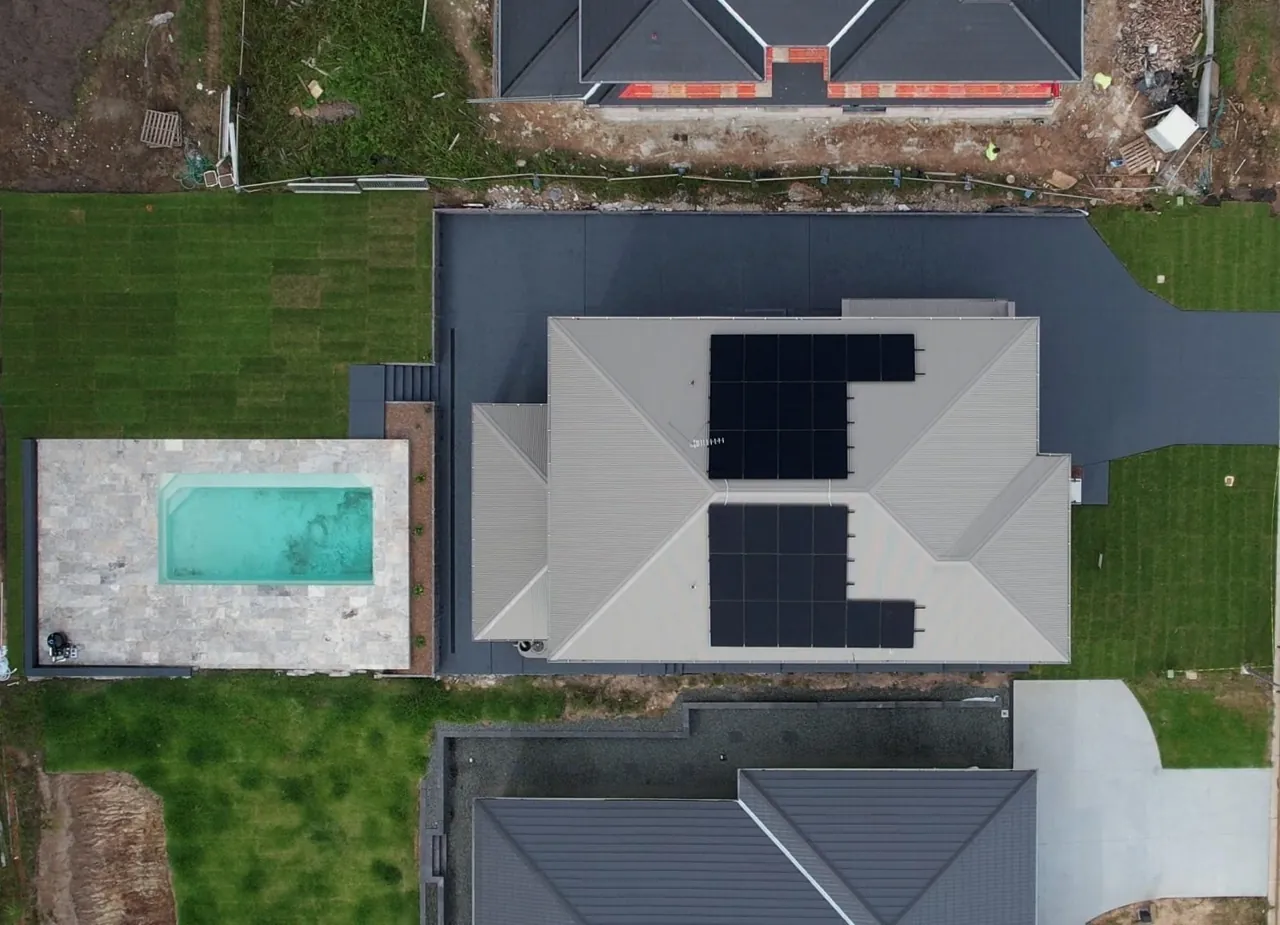 Aerial view of a residential property prepared for concreting works