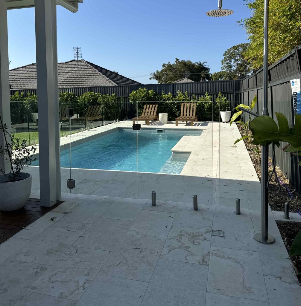 Garden landscaping package we completed on the central coast including tiling and pool surrounds